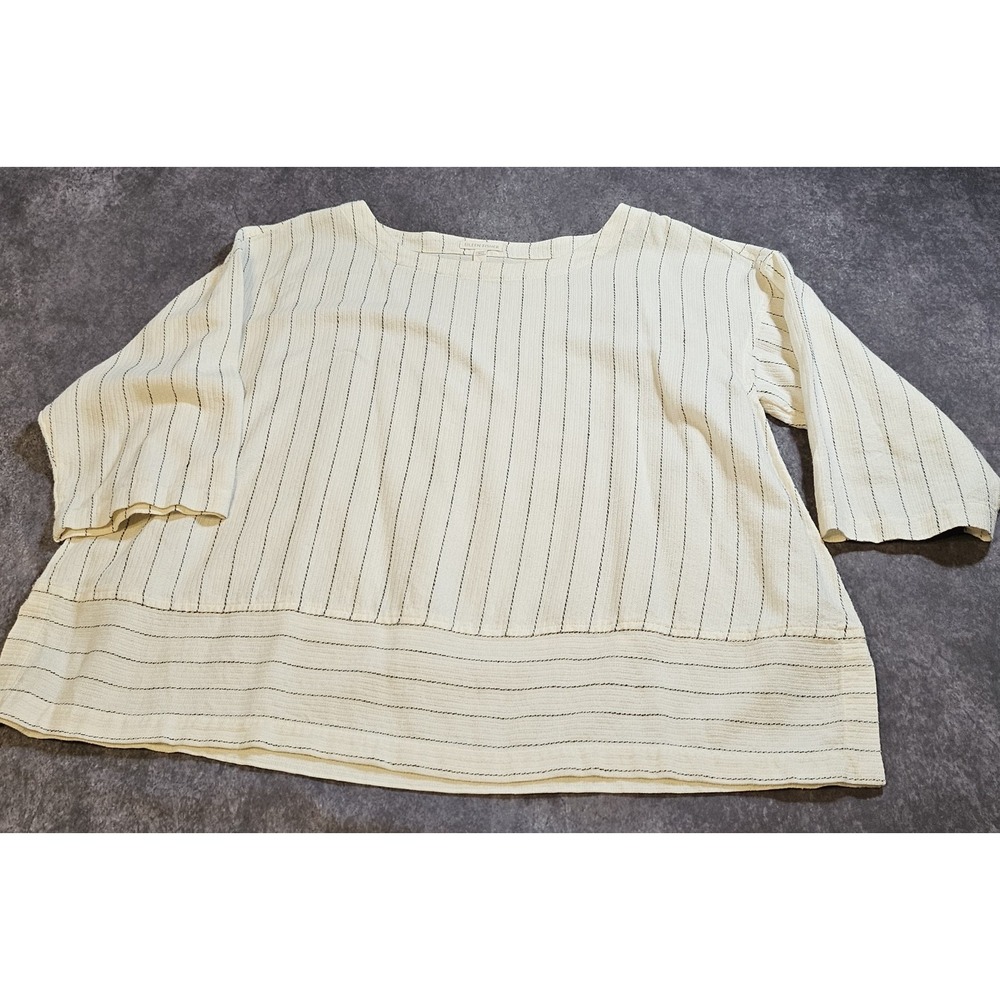 Eileen Fisher Women's Top SZ L Ivory Black Pinstripe 3/4 Sleeve Casual,Workwear